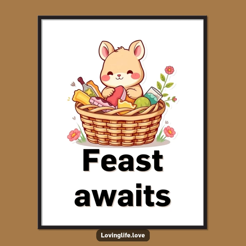 Funny Picnic Animal Digital Art: Instant Download of Humorous Sharing Scene