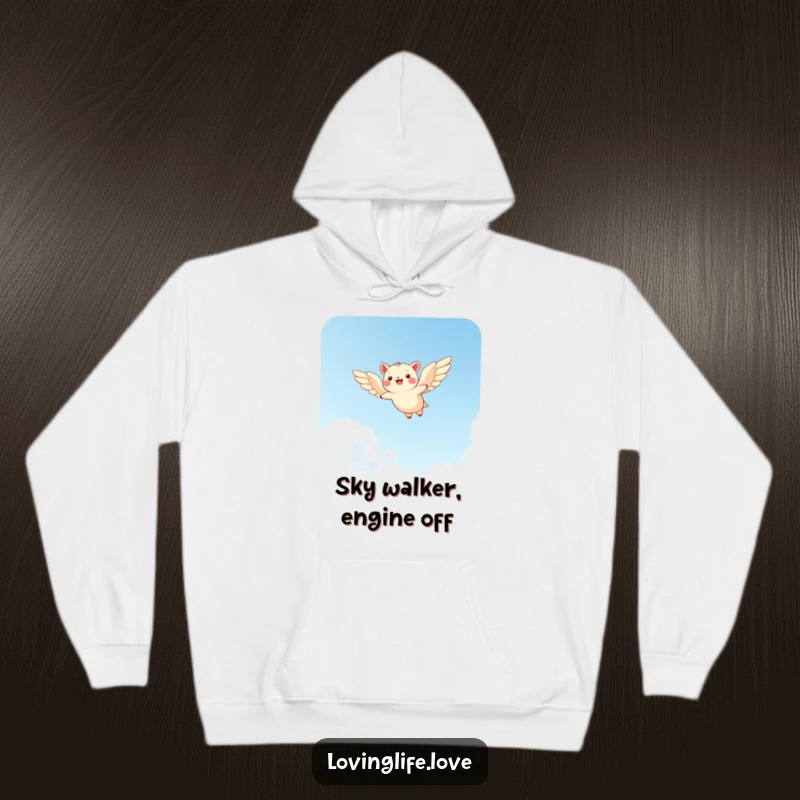 Funny hoodie with a cheerful small animal soaring through a bright sky with wide wings, perfect for cozy, adventurous days.