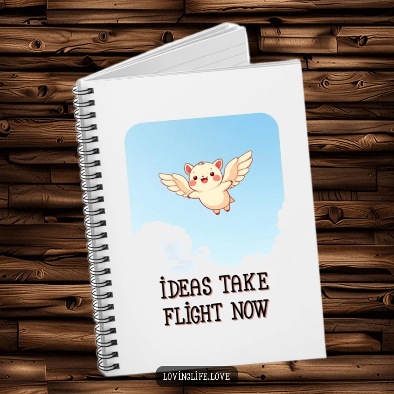 Funny notebook featuring a cheerful small animal soaring through a bright sky with wide wings, encouraging boundless creativity.